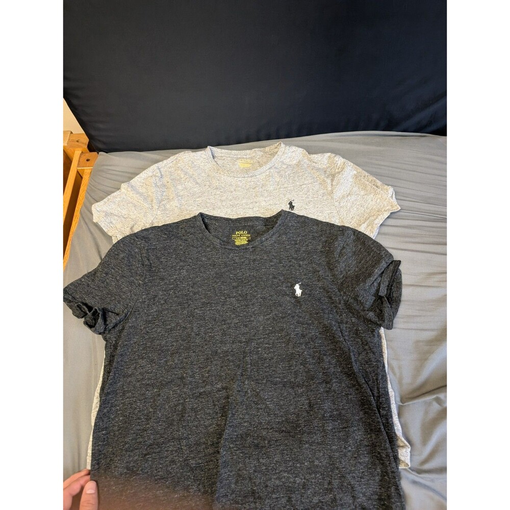 2 Polo Ralph Lauren Shirt Men's Large Reg Fit Short Sleeve Crew Heather Gray Lot